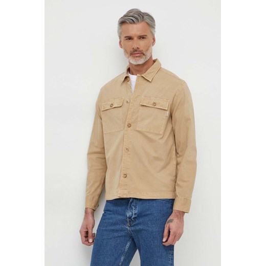 Pepe Jeans koszula męska kolor beżowy regular ze sklepu ANSWEAR.com w kategorii Koszule męskie - zdjęcie 169112630