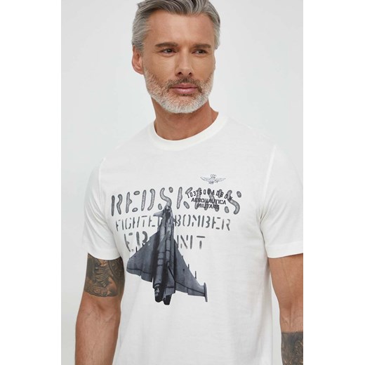 Aeronautica Militare t-shirt bawełniany męski kolor beżowy z nadrukiem ze sklepu ANSWEAR.com w kategorii T-shirty męskie - zdjęcie 169112954