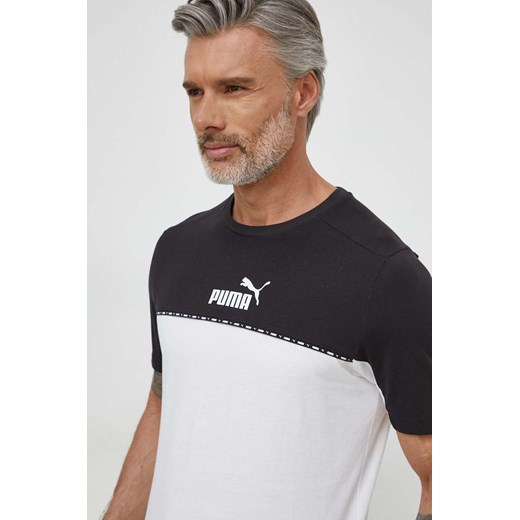 Puma t-shirt bawełniany męski kolor biały wzorzysty 673341 ze sklepu ANSWEAR.com w kategorii T-shirty męskie - zdjęcie 169113024
