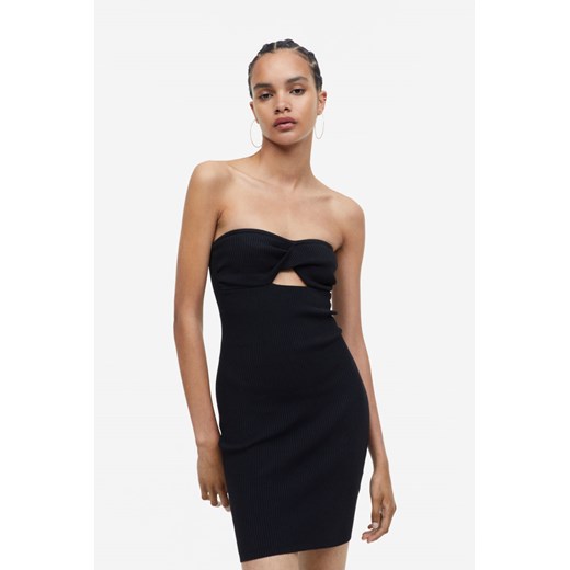 H & M - Sukienka bandeau z dzianiny w prążki - Czarny H & M XS H&M