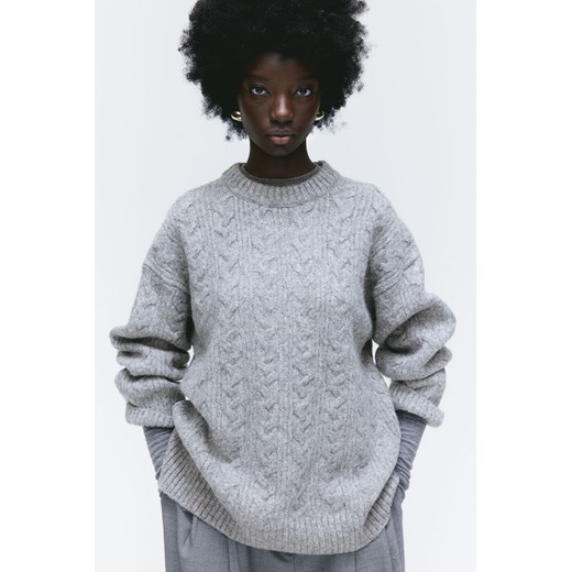 H & M - Sweter oversize w warkoczowy splot - Szary H & M XL H&M