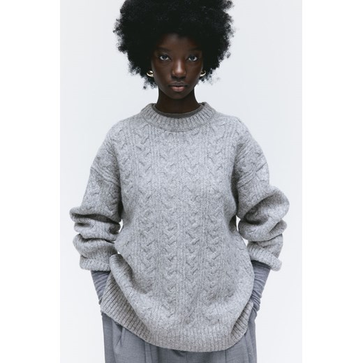 H & M - Sweter oversize w warkoczowy splot - Szary H & M XS H&M