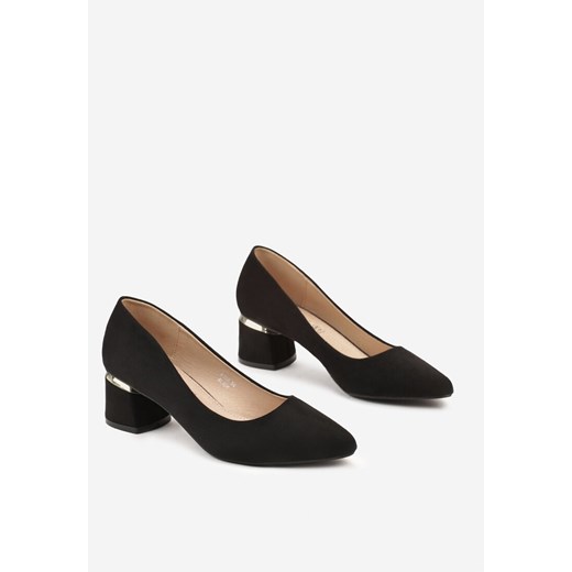 Czarne Czółenka z Ekozamszu z Wkładką ze Skóry z Ozdobną Metalową Wstawką 37 okazja born2be.pl