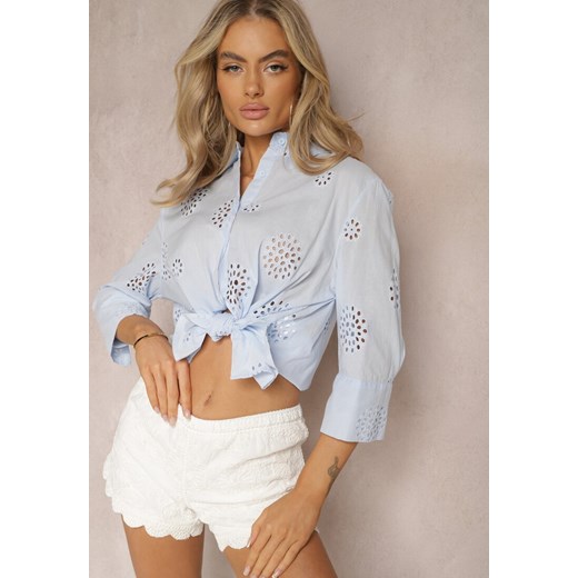 Niebieska Haftowana Koszula z Bawełny na Guziki Bernicce ze sklepu Renee odzież w kategorii Koszule damskie - zdjęcie 169147243