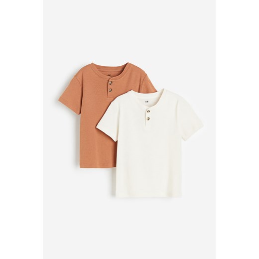 H & M - T-shirt henley 2-pak - Pomarańczowy H & M 92 (1½-2Y) H&M