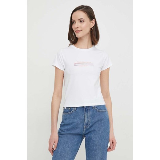 Calvin Klein Jeans top damski kolor biały ze sklepu ANSWEAR.com w kategorii Bluzki damskie - zdjęcie 169164220