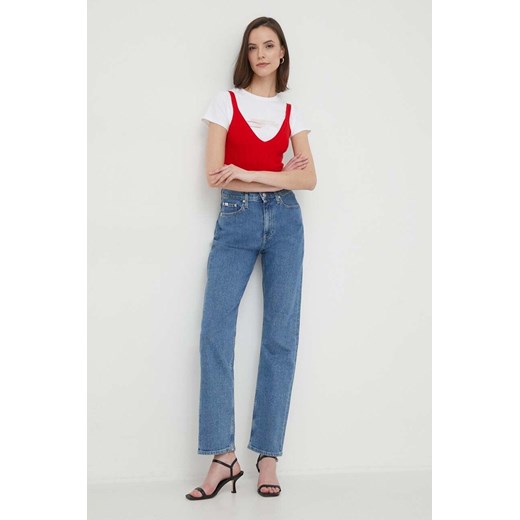 Calvin Klein Jeans top damski kolor biały M ANSWEAR.com