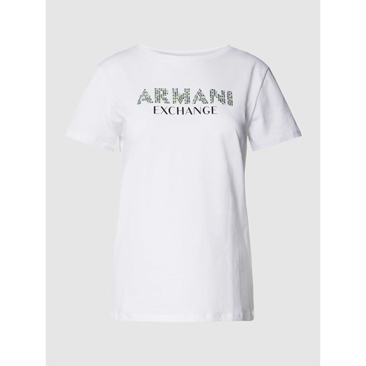 T-shirt z obszyciem ozdobnymi kamieniami z logo Armani Exchange S Peek&Cloppenburg 