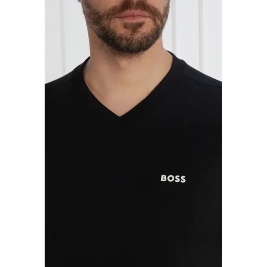 Czarny t-shirt męski BOSS HUGO casualowy z krótkim rękawem z elastanu 