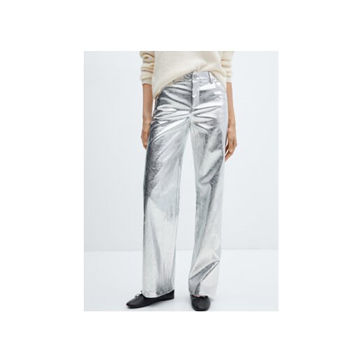 Mango Spodnie skórzane Silver2 67091505 Srebrny Wide Leg ze sklepu MODIVO w kategorii Spodnie damskie - zdjęcie 169181381