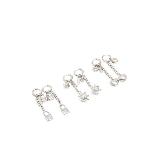 Cropp - 3 pack kolczyków z zawieszkami - srebrny ze sklepu Cropp w kategorii Kolczyki - zdjęcie 169197233