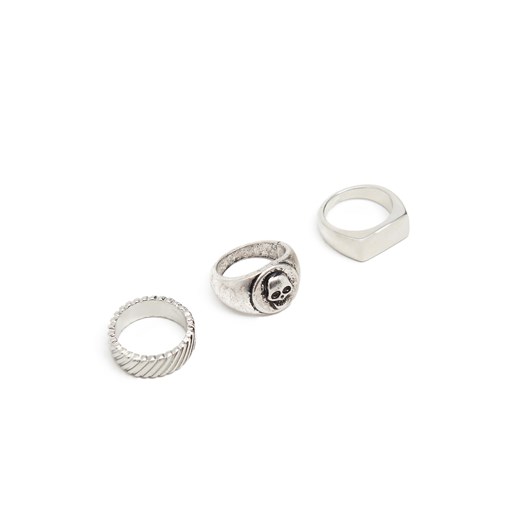 Cropp - 3 pack męskich pierścionków - srebrny ze sklepu Cropp w kategorii Naszyjniki męskie - zdjęcie 169197263