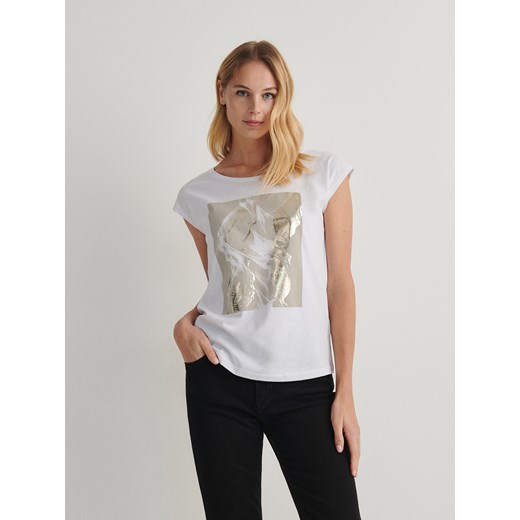 Reserved - Bawełniany t-shirt - biały ze sklepu Reserved w kategorii Bluzki damskie - zdjęcie 169198203