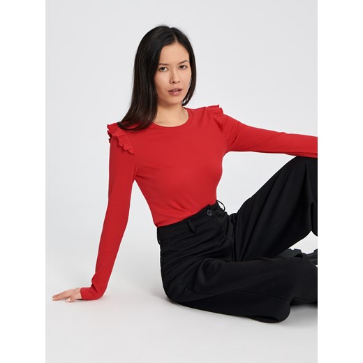 Sinsay - Bluzka z falbankami - czerwony Sinsay M Sinsay