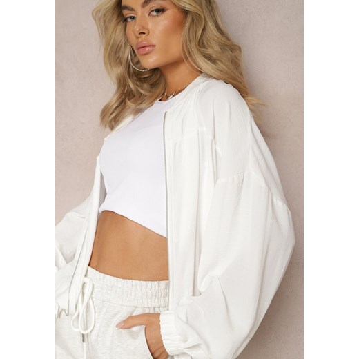 Biała Bluza Bomberka ze Ściągaczami i Luźnymi Rękawami Nerati ze sklepu Renee odzież w kategorii Bluzy damskie - zdjęcie 169199714