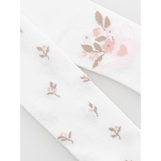 Reserved - Bawełniane rajstopy w kwiaty 2 pack - złamana biel Reserved 68/74 (3-9 m.) Reserved