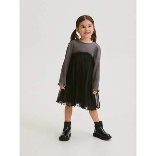 Reserved - Sukienka z tiulowym dołem - ciemnoszary ze sklepu Reserved w kategorii Sukienki niemowlęce - zdjęcie 169201330