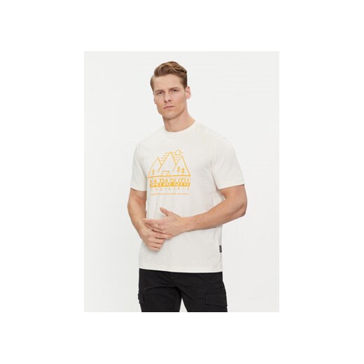 Napapijri T-Shirt S-Faber NP0A4HQE Écru Regular Fit ze sklepu MODIVO w kategorii T-shirty męskie - zdjęcie 169204041
