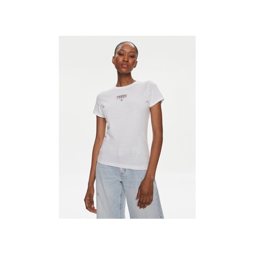 Tommy Jeans T-Shirt Essential DW0DW17839 Biały Slim Fit ze sklepu MODIVO w kategorii Bluzki damskie - zdjęcie 169204202