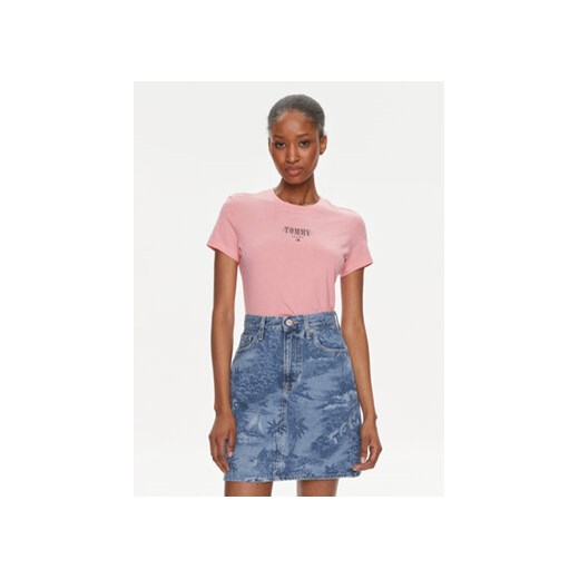 Tommy Jeans T-Shirt Essential DW0DW17839 Różowy Slim Fit ze sklepu MODIVO w kategorii Bluzki damskie - zdjęcie 169204291