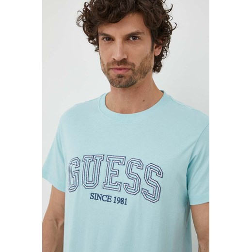 Guess t-shirt bawełniany męski kolor niebieski z aplikacją M4GI62 I3Z14 ze sklepu ANSWEAR.com w kategorii T-shirty męskie - zdjęcie 169207283