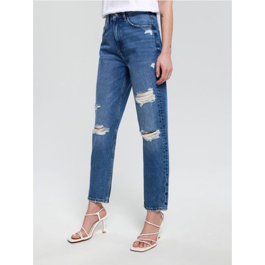 Sinsay - Jeansy mom high waist - granatowy Sinsay 40 wyprzedaż Sinsay