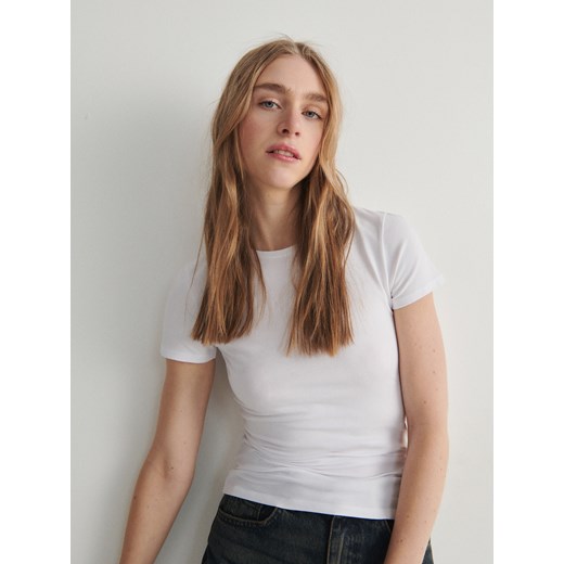 Reserved - Bawełniany t-shirt - biały ze sklepu Reserved w kategorii Bluzki damskie - zdjęcie 169212853