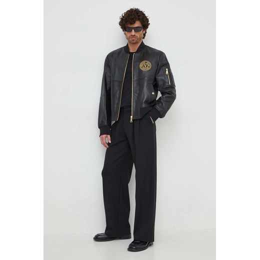 Versace Jeans Couture kurtka skórzana męska kolor czarny przejściowa 76GAVP06 CPPS3 ze sklepu ANSWEAR.com w kategorii Kurtki męskie - zdjęcie 169213541
