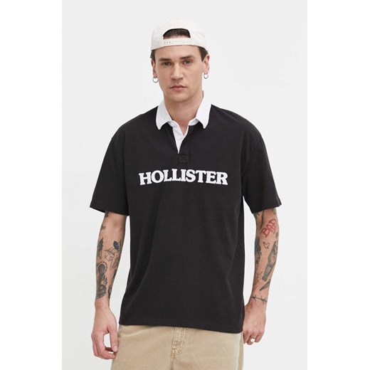 Hollister Co. polo bawełniane kolor czarny z aplikacją ze sklepu ANSWEAR.com w kategorii T-shirty męskie - zdjęcie 169213874