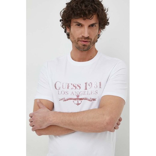 Guess t-shirt męski kolor biały z nadrukiem M4GI27 J1314 ze sklepu ANSWEAR.com w kategorii T-shirty męskie - zdjęcie 169214030