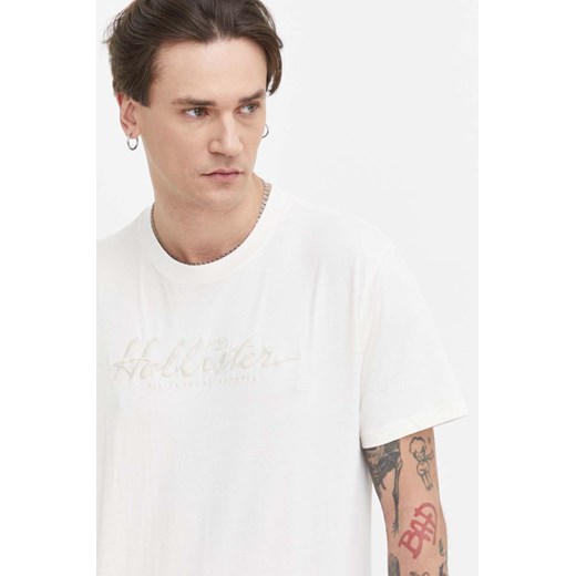 Hollister Co. t-shirt bawełniany męski kolor beżowy z aplikacją Hollister Co. L ANSWEAR.com