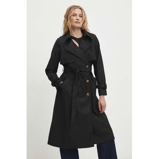 Answear Lab płaszcz damski kolor czarny przejściowy dwurzędowy ze sklepu ANSWEAR.com w kategorii Płaszcze damskie - zdjęcie 169214183