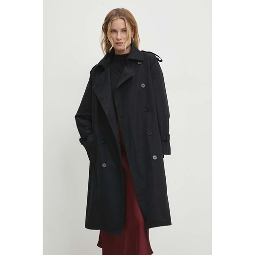 Answear Lab płaszcz damski kolor czarny przejściowy dwurzędowy ze sklepu ANSWEAR.com w kategorii Płaszcze damskie - zdjęcie 169214204