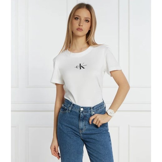 Calvin Klein bluzka damska z krótkim rękawem na lato z napisami 