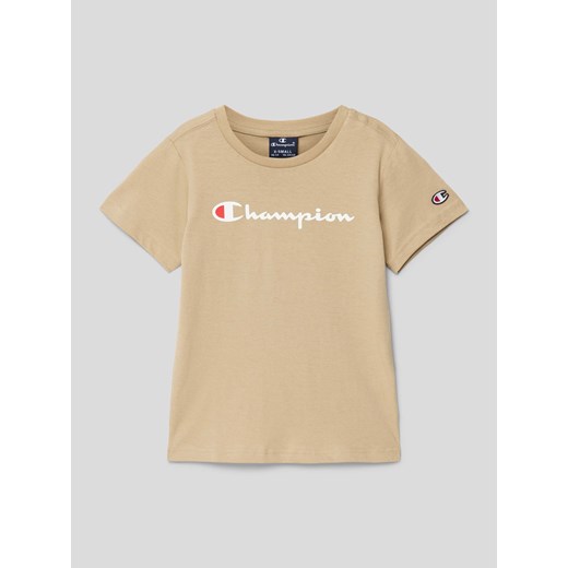 T-shirt chłopięce Champion beżowy z nadrukami 