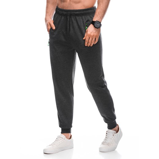 Spodnie męskie dresowe 1445P - grafitowe ze sklepu Edoti w kategorii Spodnie męskie - zdjęcie 169238021
