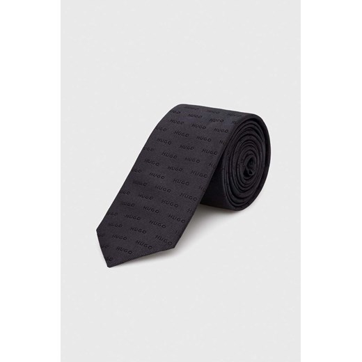 HUGO krawat jedwabny kolor czarny 50494277 ze sklepu ANSWEAR.com w kategorii Krawaty - zdjęcie 169238703