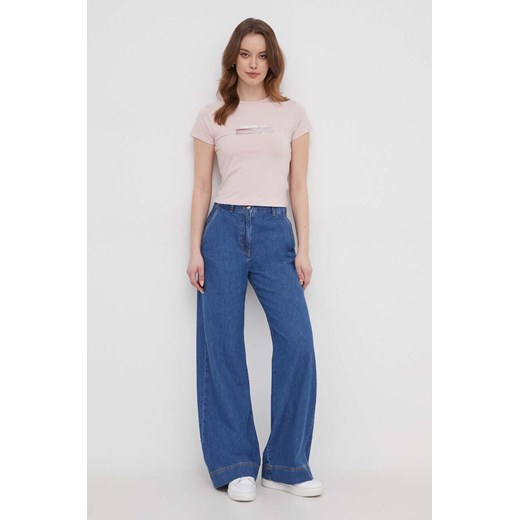 Calvin Klein Jeans top damski kolor różowy ze sklepu ANSWEAR.com w kategorii Bluzki damskie - zdjęcie 169239000