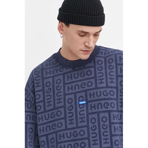 Hugo Blue bluza bawełniana męska kolor granatowy wzorzysta 50510545 ze sklepu ANSWEAR.com w kategorii Bluzy męskie - zdjęcie 169242733