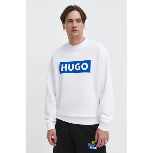 Hugo Blue bluza bawełniana męska kolor biały z nadrukiem 50522375 ze sklepu ANSWEAR.com w kategorii Bluzy męskie - zdjęcie 169242762