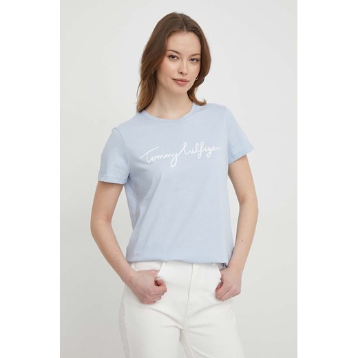 Tommy Hilfiger t-shirt bawełniany damski kolor niebieski WW0WW41674 ze sklepu ANSWEAR.com w kategorii Bluzki damskie - zdjęcie 169243470