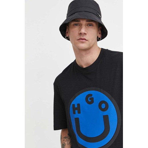 Hugo Blue t-shirt bawełniany męski kolor czarny z nadrukiem Hugo Blue M ANSWEAR.com