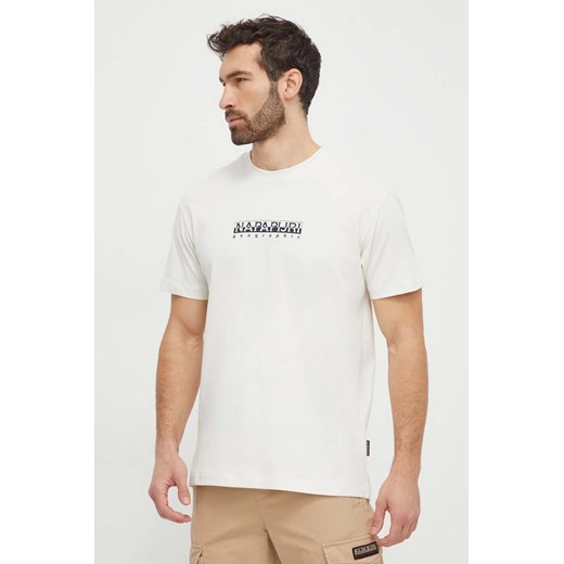 Napapijri t-shirt bawełniany S-Box męski kolor beżowy z nadrukiem NP0A4H8SN1A1 ze sklepu ANSWEAR.com w kategorii T-shirty męskie - zdjęcie 169243633