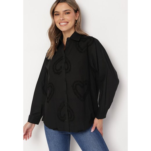 Czarna Koszula Bawełniana z Motywem Serduszek Andravilla ze sklepu Born2be Odzież w kategorii Koszule damskie - zdjęcie 169244810