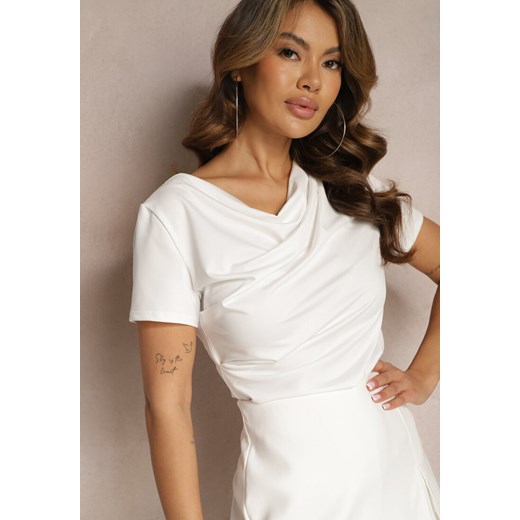Biała Asymetryczna Bluzka z Marszczeniami Arinlle ze sklepu Renee odzież w kategorii Bluzki damskie - zdjęcie 169245281