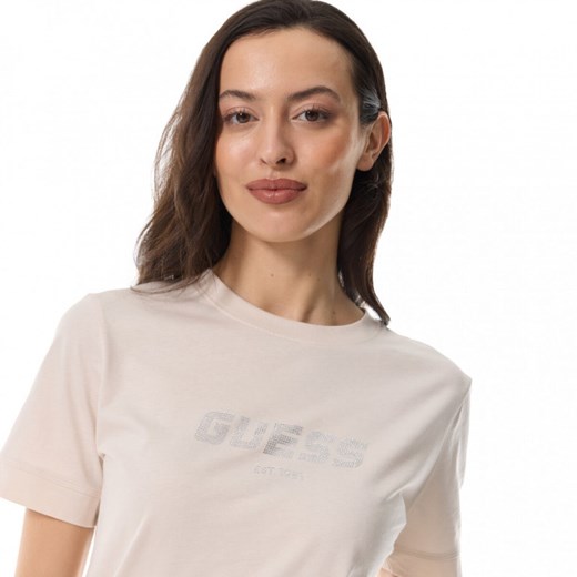 Damski t-shirt z nadrukiem Guess Eleanora - beżowy Guess L Sportstylestory.com