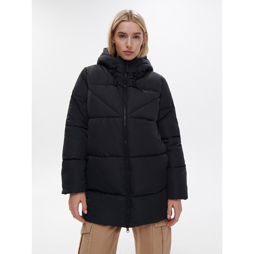 Cropp - Czarna kurtka puffer z kapturem - czarny Cropp XS wyprzedaż Cropp