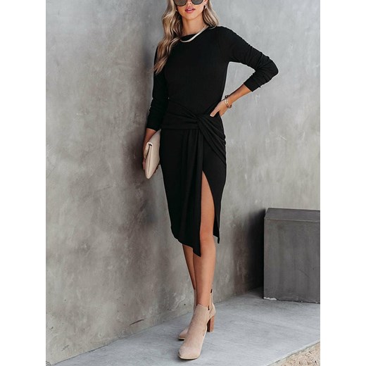 Sukienka czarna La Angels z okrągłym dekoltem z wiskozy 