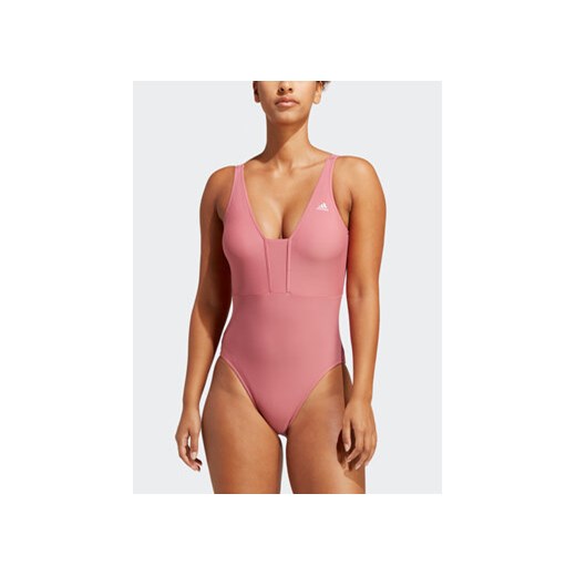 adidas Strój kąpielowy Iconisea 3-Stripes Swimsuit IB9243 Różowy Fitted Fit ze sklepu MODIVO w kategorii Stroje kąpielowe - zdjęcie 169253284