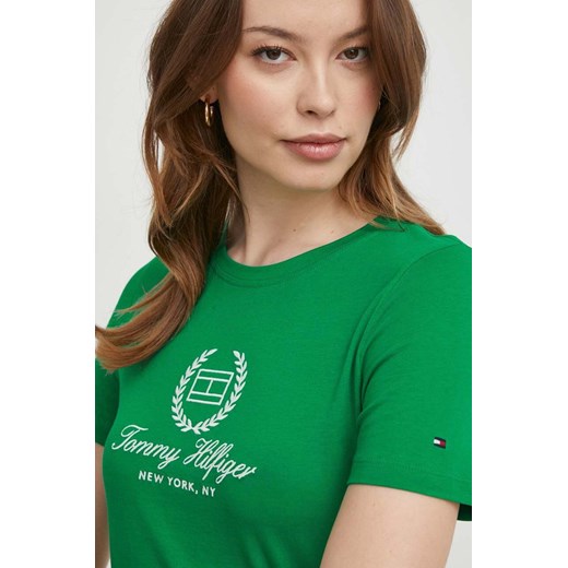 Tommy Hilfiger t-shirt bawełniany damski kolor zielony WW0WW41761 ze sklepu ANSWEAR.com w kategorii Bluzki damskie - zdjęcie 169253764